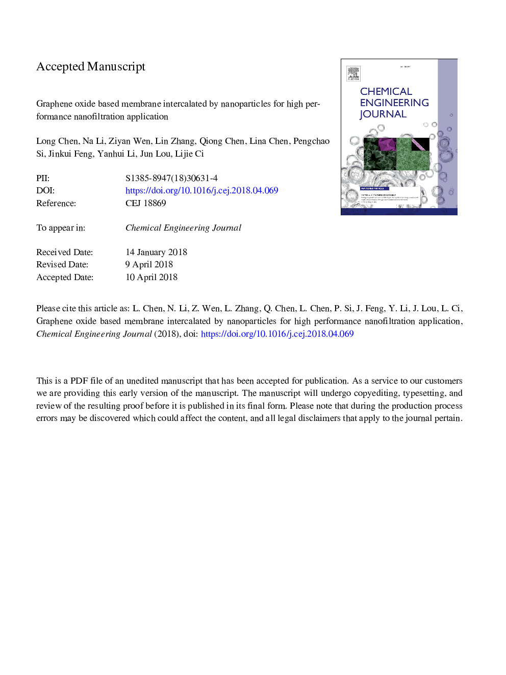 Graphene oxide based membrane intercalated by nanoparticles for high performance nanofiltration application