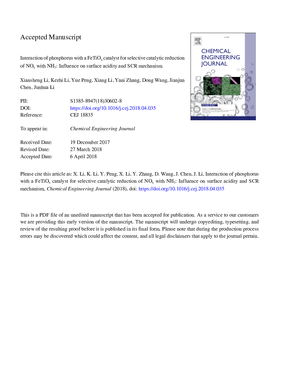 Interaction of phosphorus with a FeTiOx catalyst for selective catalytic reduction of NOx with NH3: Influence on surface acidity and SCR mechanism