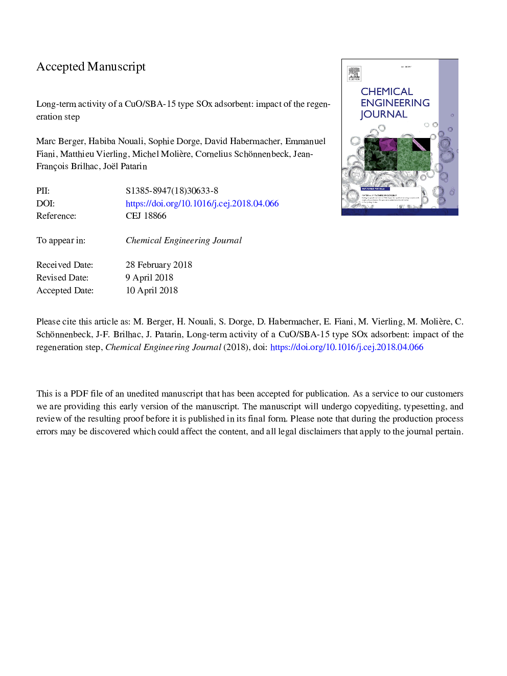 عکس صفحه اول مقاله: Long-term activity of a CuO/SBA-15 type SOx adsorbent: Impact of the regeneration step Long-term activity of a CuO/SBA-15 type SOx adsorbent: Impact of the regeneration step