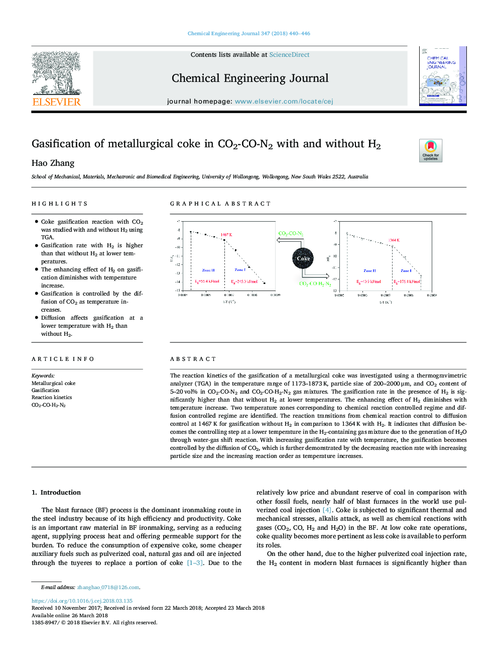 Gasification of metallurgical coke in CO2-CO-N2 with and without H2