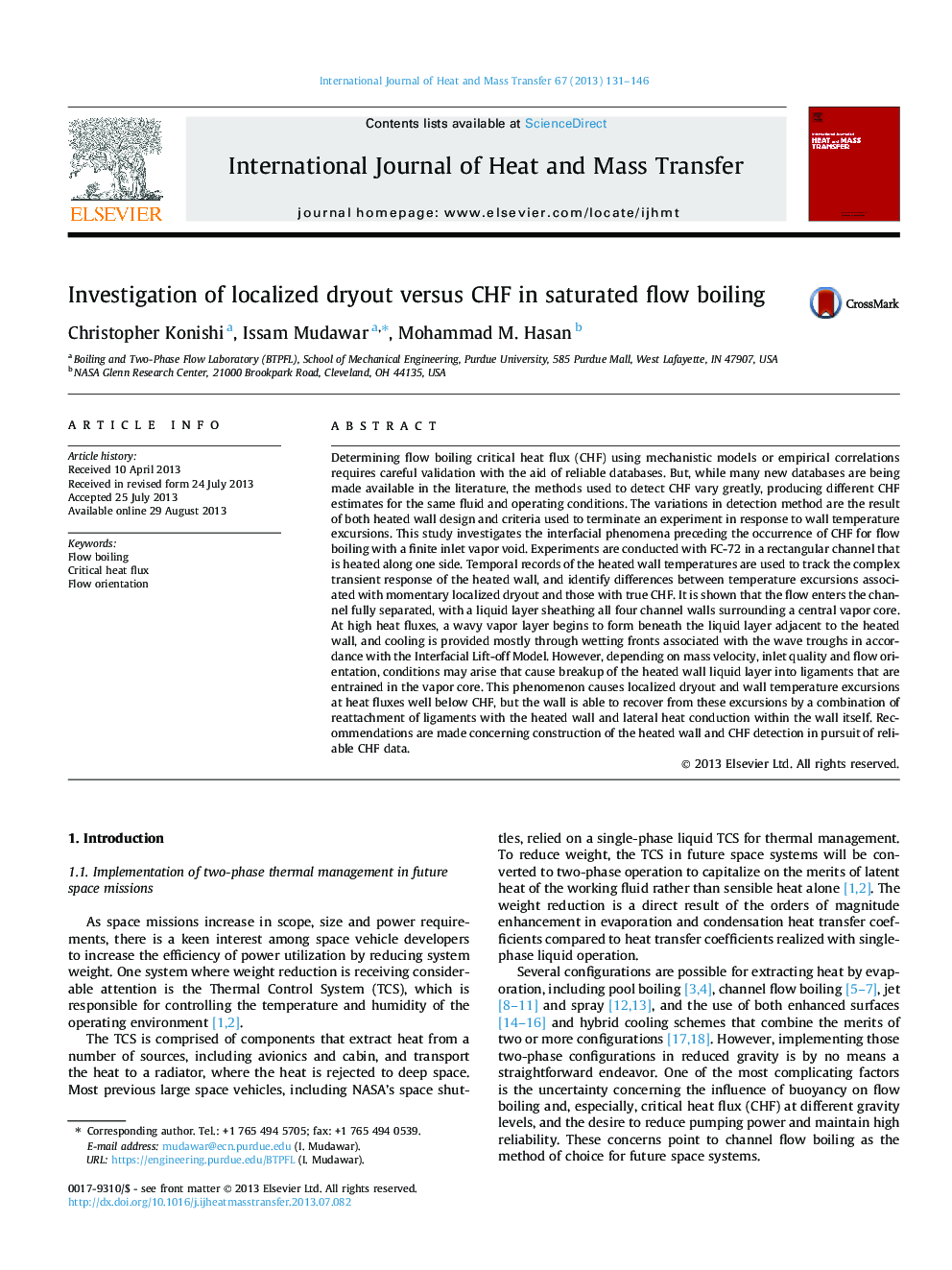 Investigation of localized dryout versus CHF in saturated flow boiling