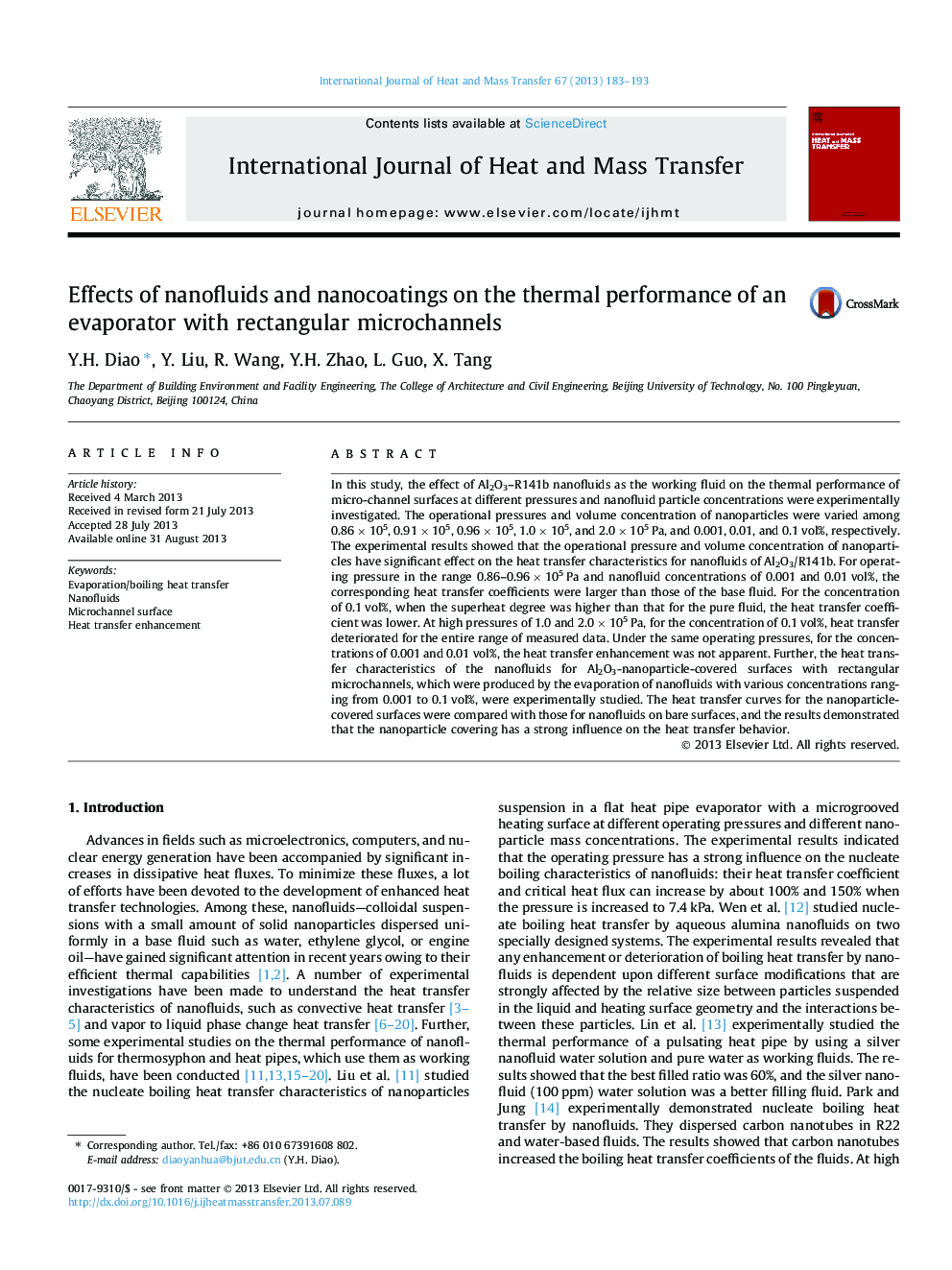 Effects of nanofluids and nanocoatings on the thermal performance of an evaporator with rectangular microchannels