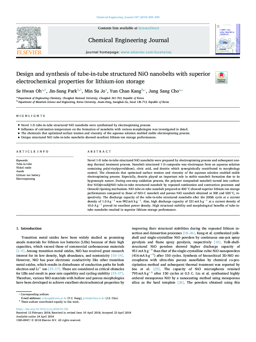 Design and synthesis of tube-in-tube structured NiO nanobelts with superior electrochemical properties for lithium-ion storage