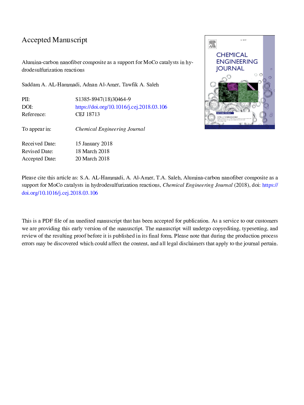 Alumina-carbon nanofiber composite as a support for MoCo catalysts in hydrodesulfurization reactions