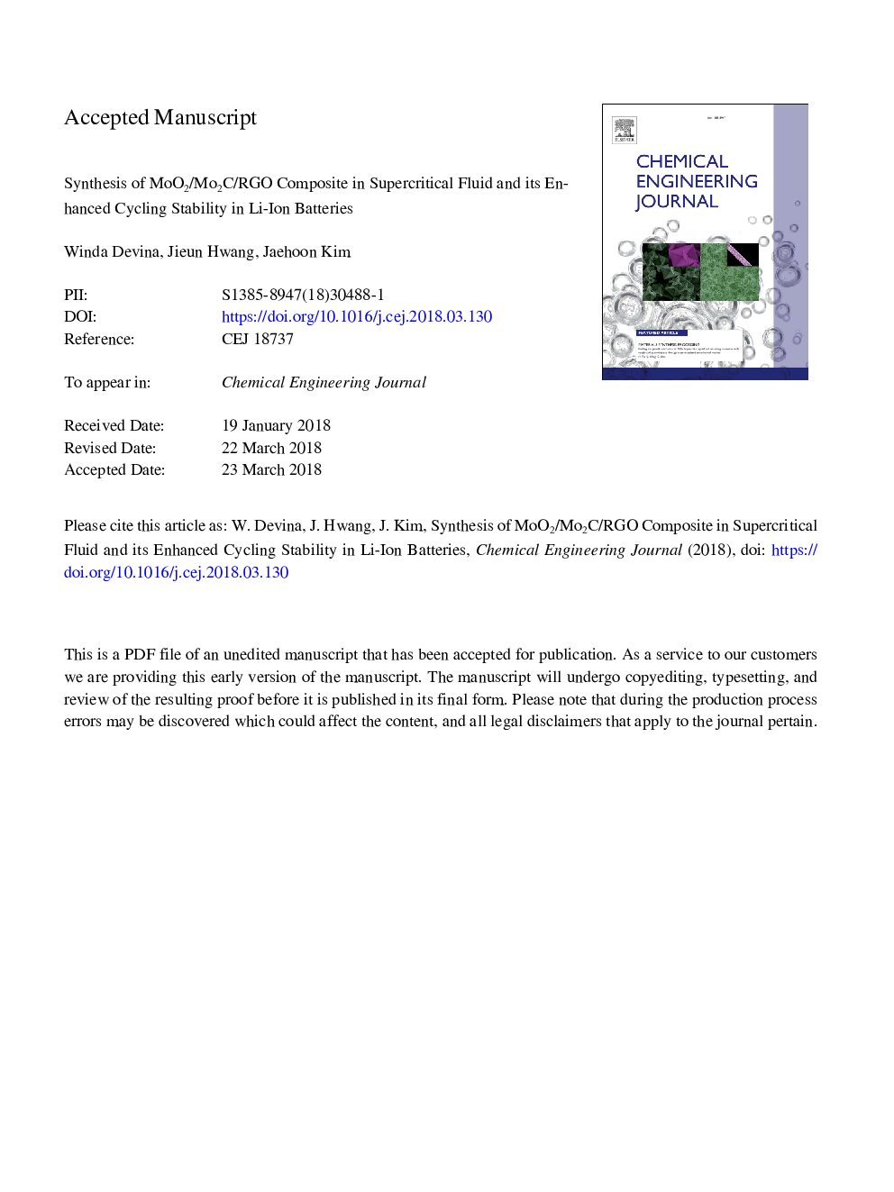 Synthesis of MoO2/Mo2C/RGO composite in supercritical fluid and its enhanced cycling stability in Li-ion batteries