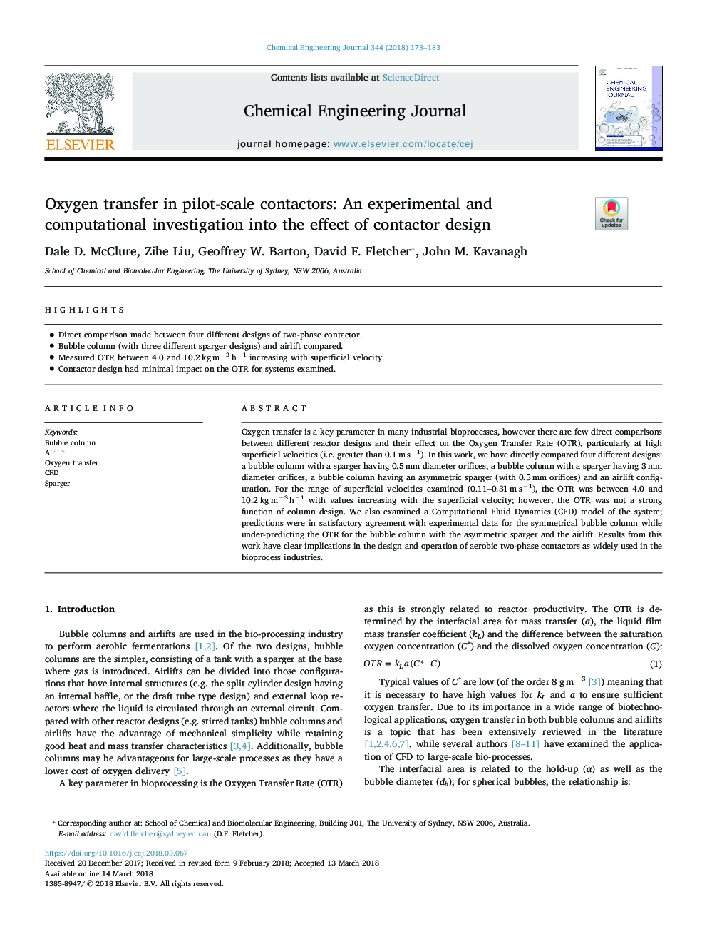 Oxygen transfer in pilot-scale contactors: An experimental and computational investigation into the effect of contactor design