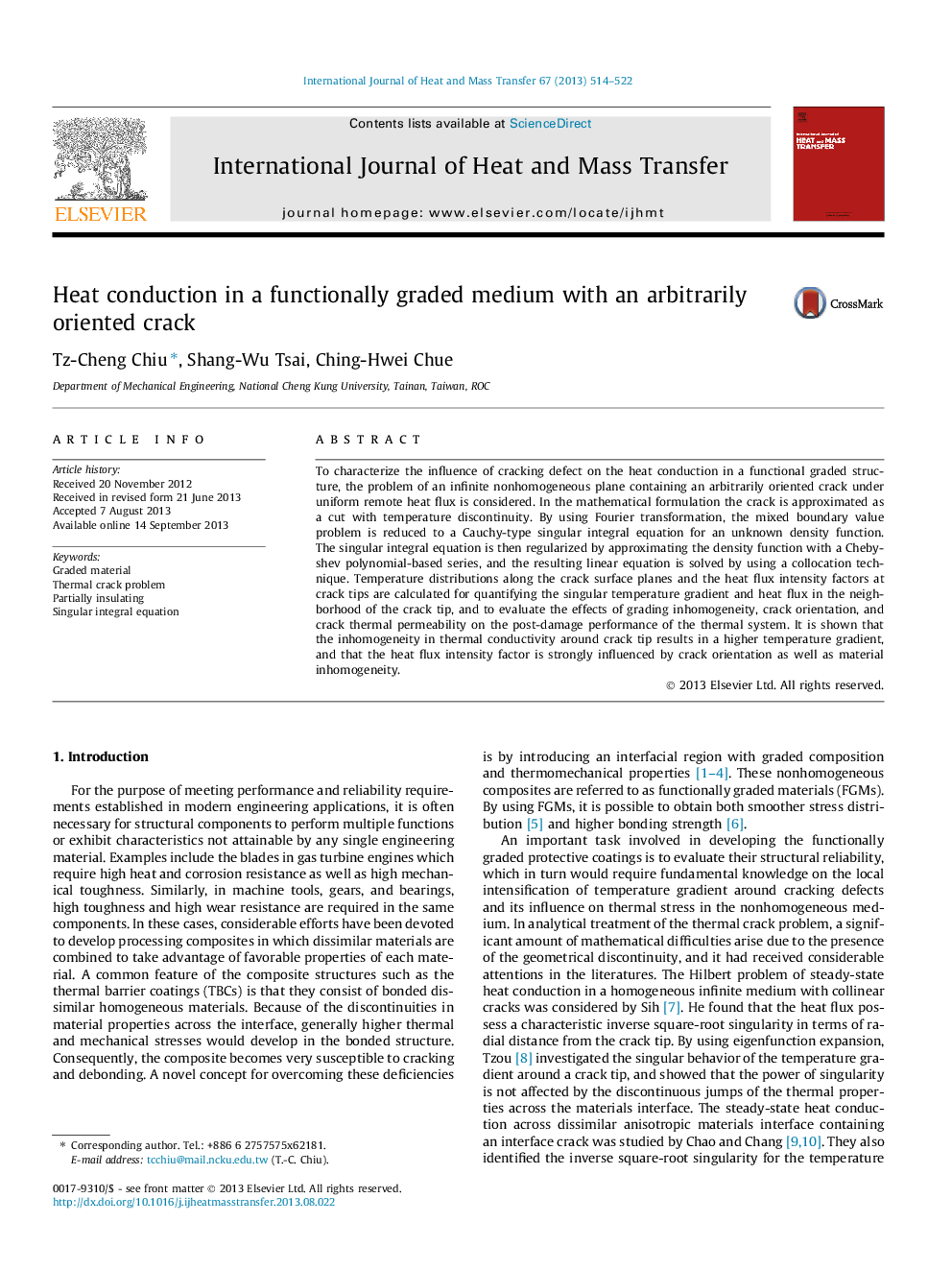 Heat conduction in a functionally graded medium with an arbitrarily oriented crack