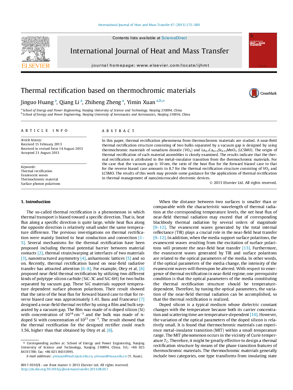 Thermal rectification based on thermochromic materials