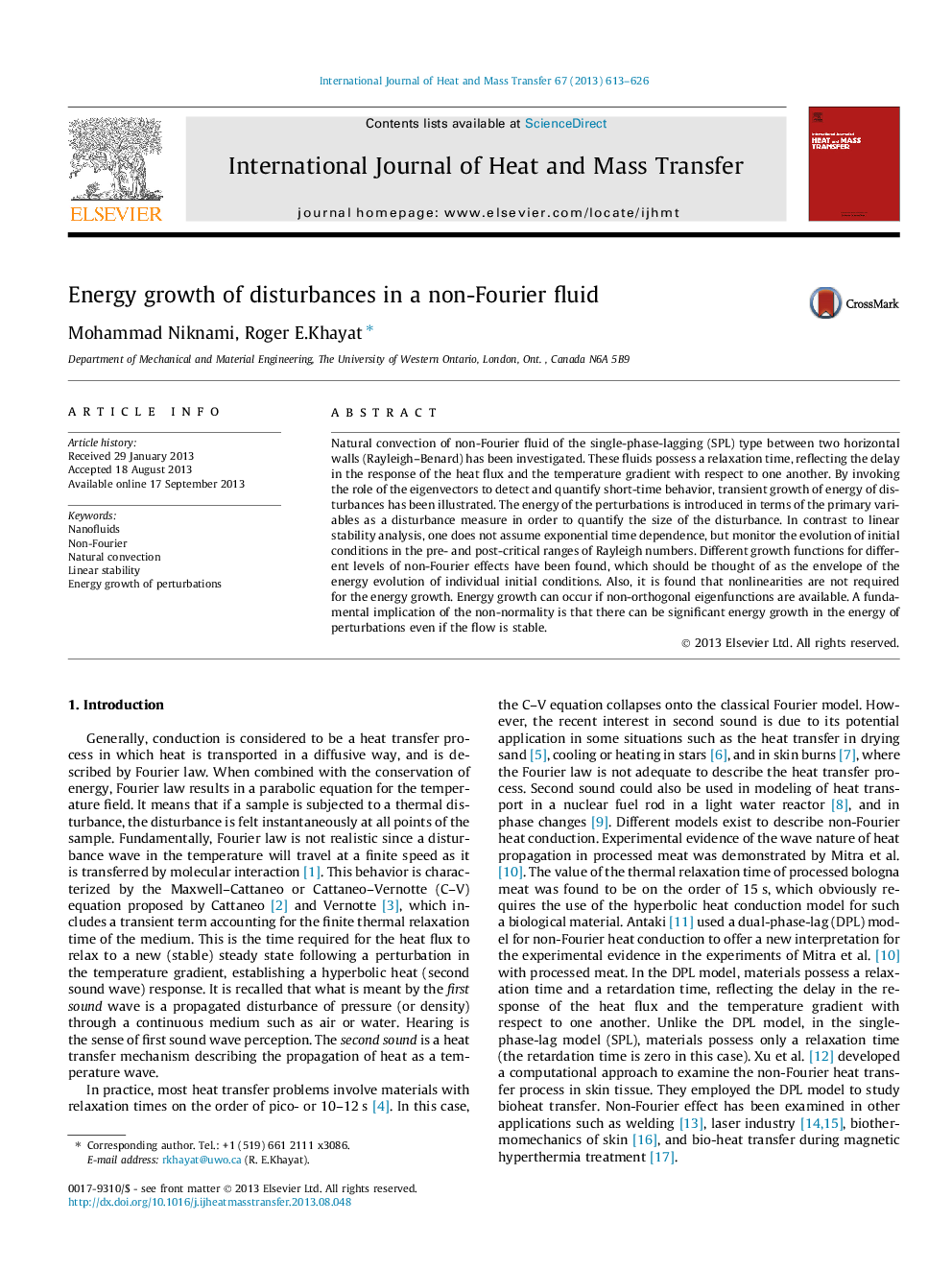 Energy growth of disturbances in a non-Fourier fluid