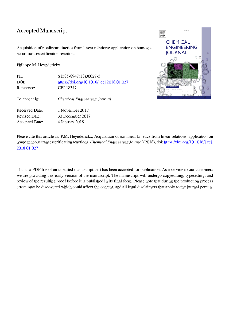 Acquisition of nonlinear kinetics from linear relations: Application on homogeneous transesterification reactions