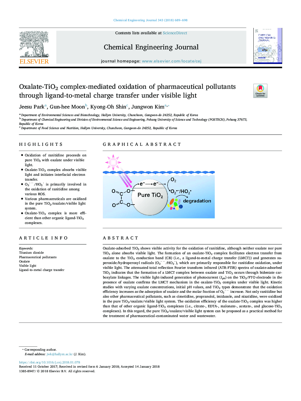 Oxalate-TiO2 complex-mediated oxidation of pharmaceutical pollutants through ligand-to-metal charge transfer under visible light