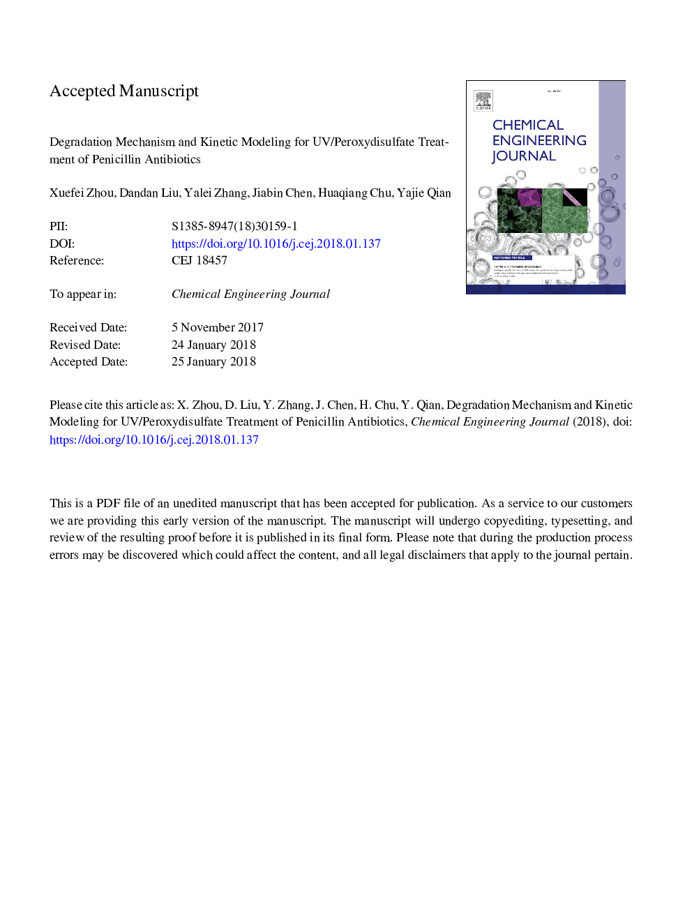 Degradation mechanism and kinetic modeling for UV/peroxydisulfate treatment of penicillin antibiotics