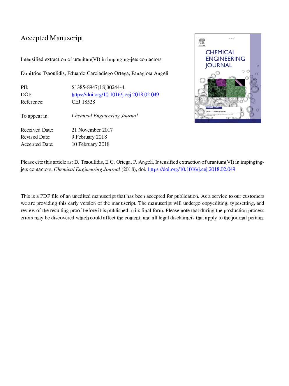 Intensified extraction of uranium(VI) in impinging-jets contactors