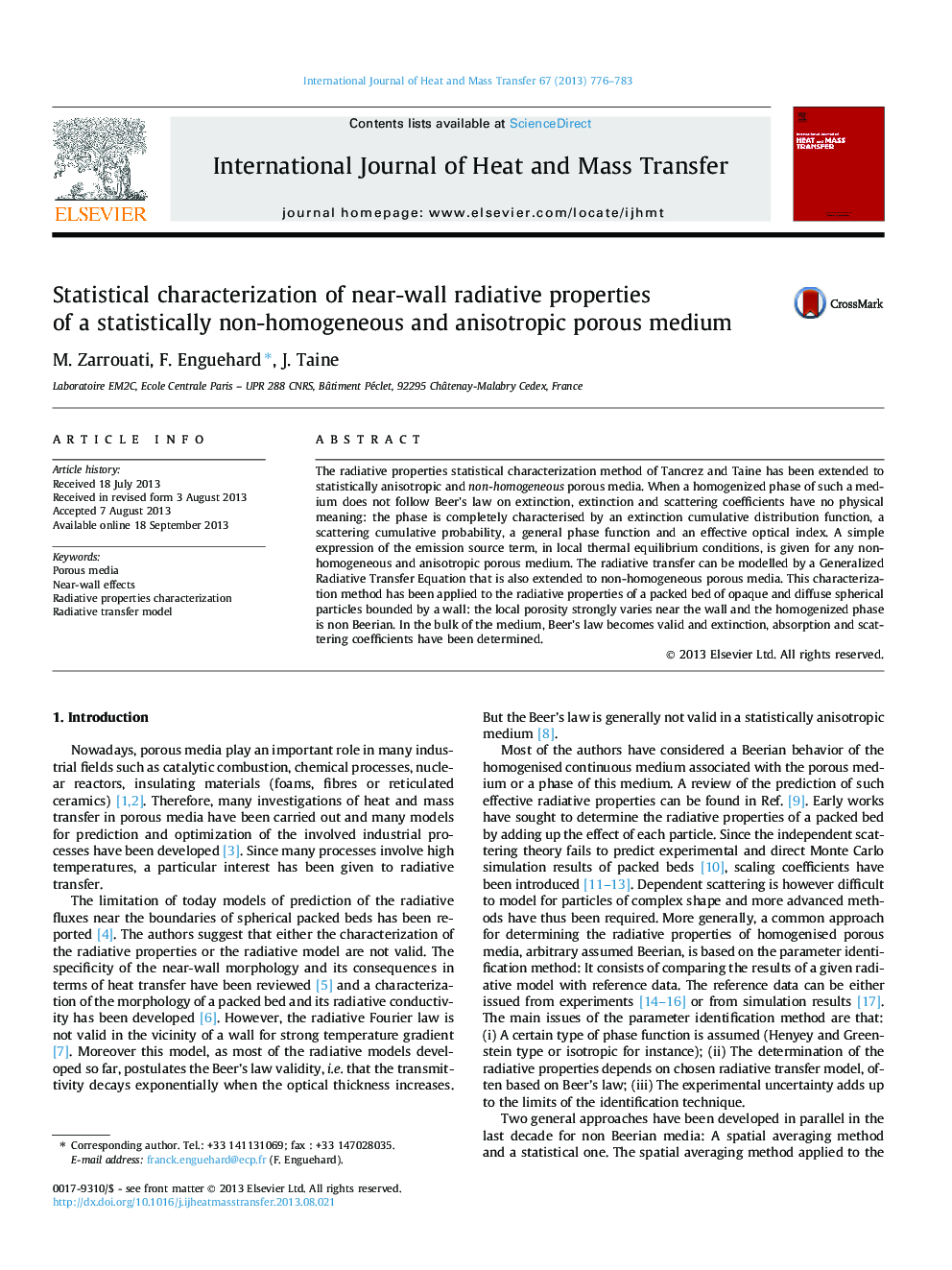 Statistical characterization of near-wall radiative properties of a statistically non-homogeneous and anisotropic porous medium