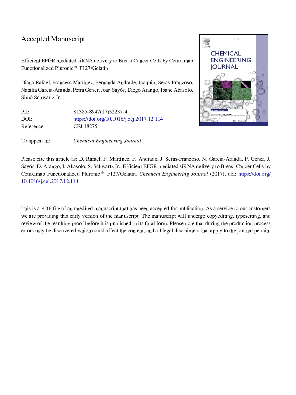 Efficient EFGR mediated siRNA delivery to breast cancer cells by Cetuximab functionalized Pluronic® F127/Gelatin