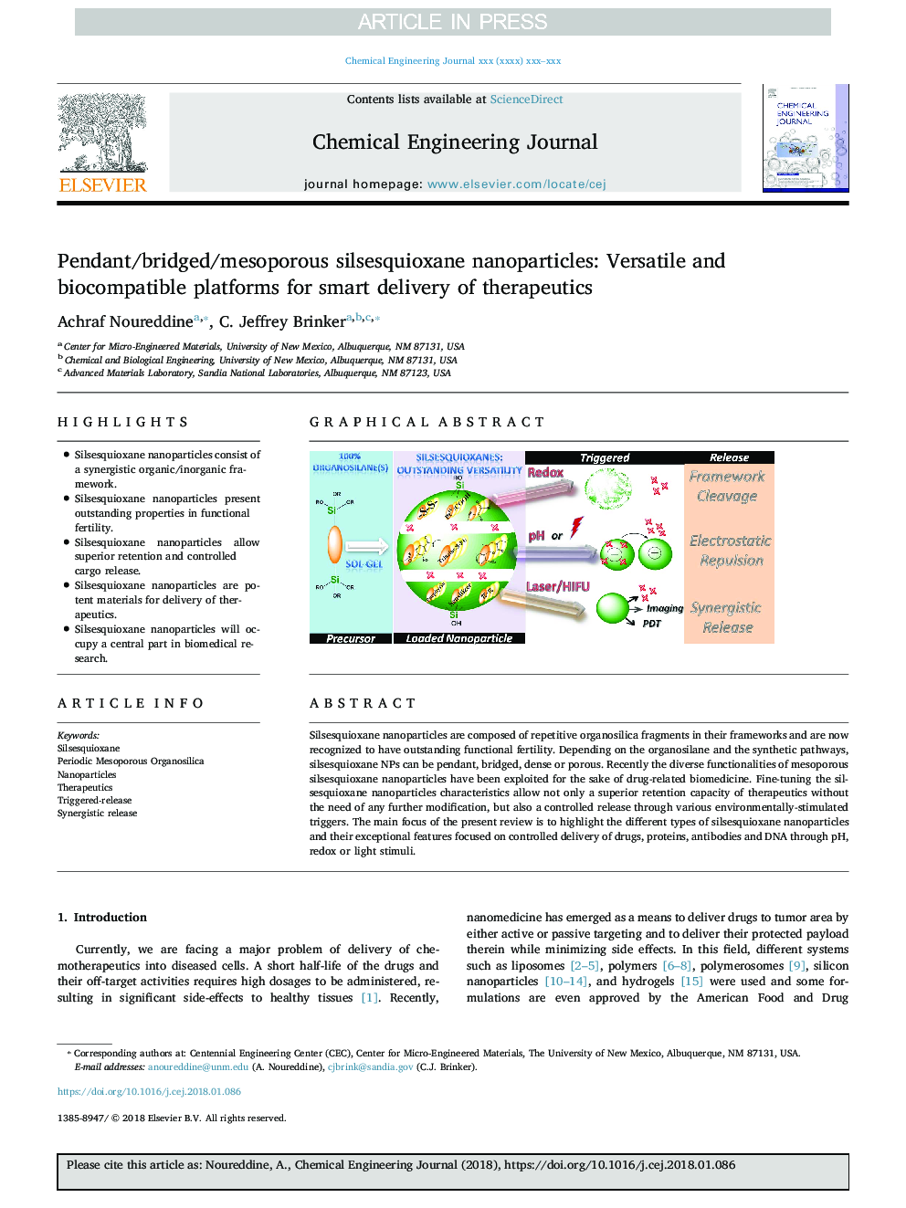 Pendant/bridged/mesoporous silsesquioxane nanoparticles: Versatile and biocompatible platforms for smart delivery of therapeutics