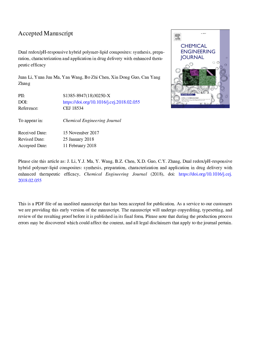 Dual redox/pH-responsive hybrid polymer-lipid composites: Synthesis, preparation, characterization and application in drug delivery with enhanced therapeutic efficacy