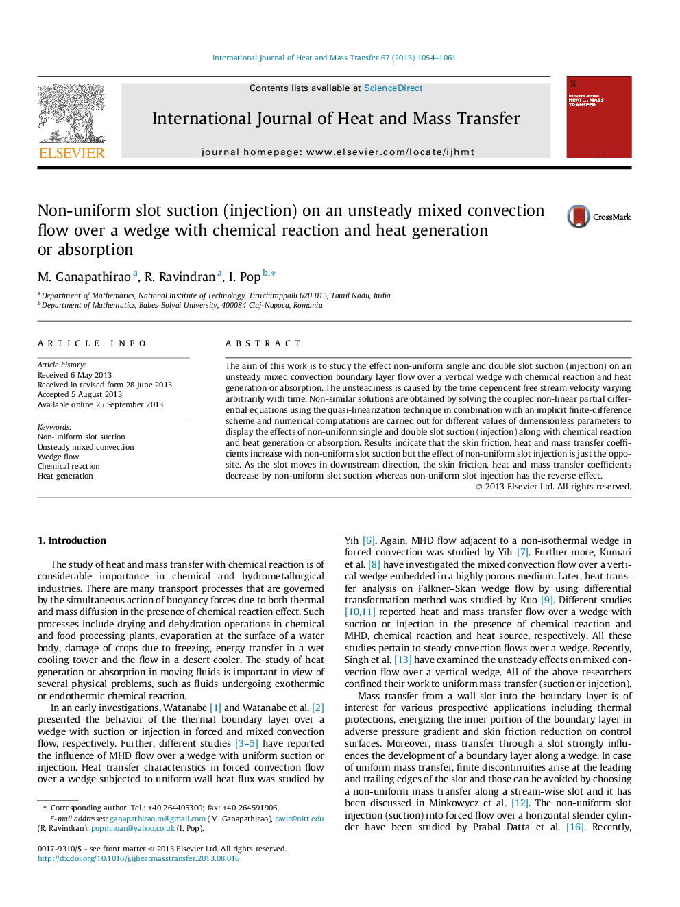 Non-uniform slot suction (injection) on an unsteady mixed convection flow over a wedge with chemical reaction and heat generation or absorption