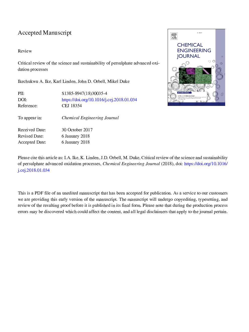 Critical review of the science and sustainability of persulphate advanced oxidation processes