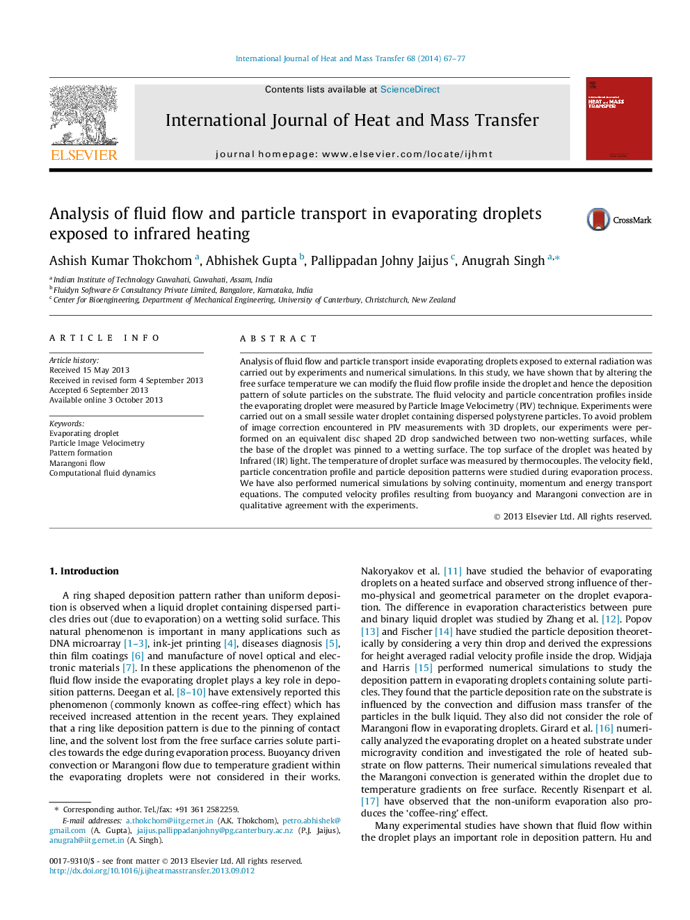 Analysis of fluid flow and particle transport in evaporating droplets exposed to infrared heating