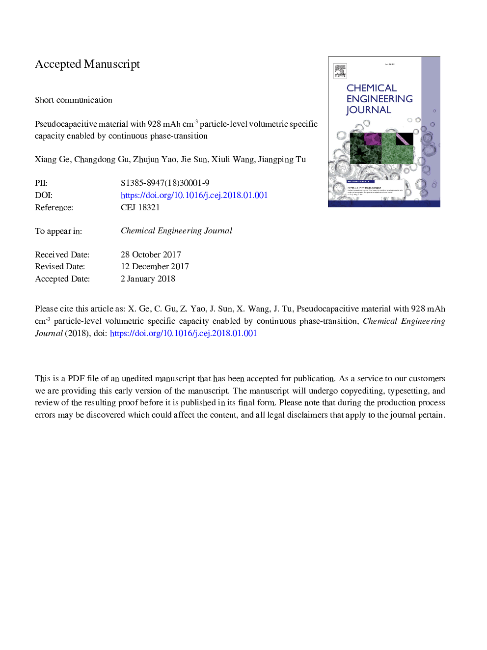 Pseudocapacitive material with 928â¯mAhâ¯cmâ3 particle-level volumetric specific capacity enabled by continuous phase-transition