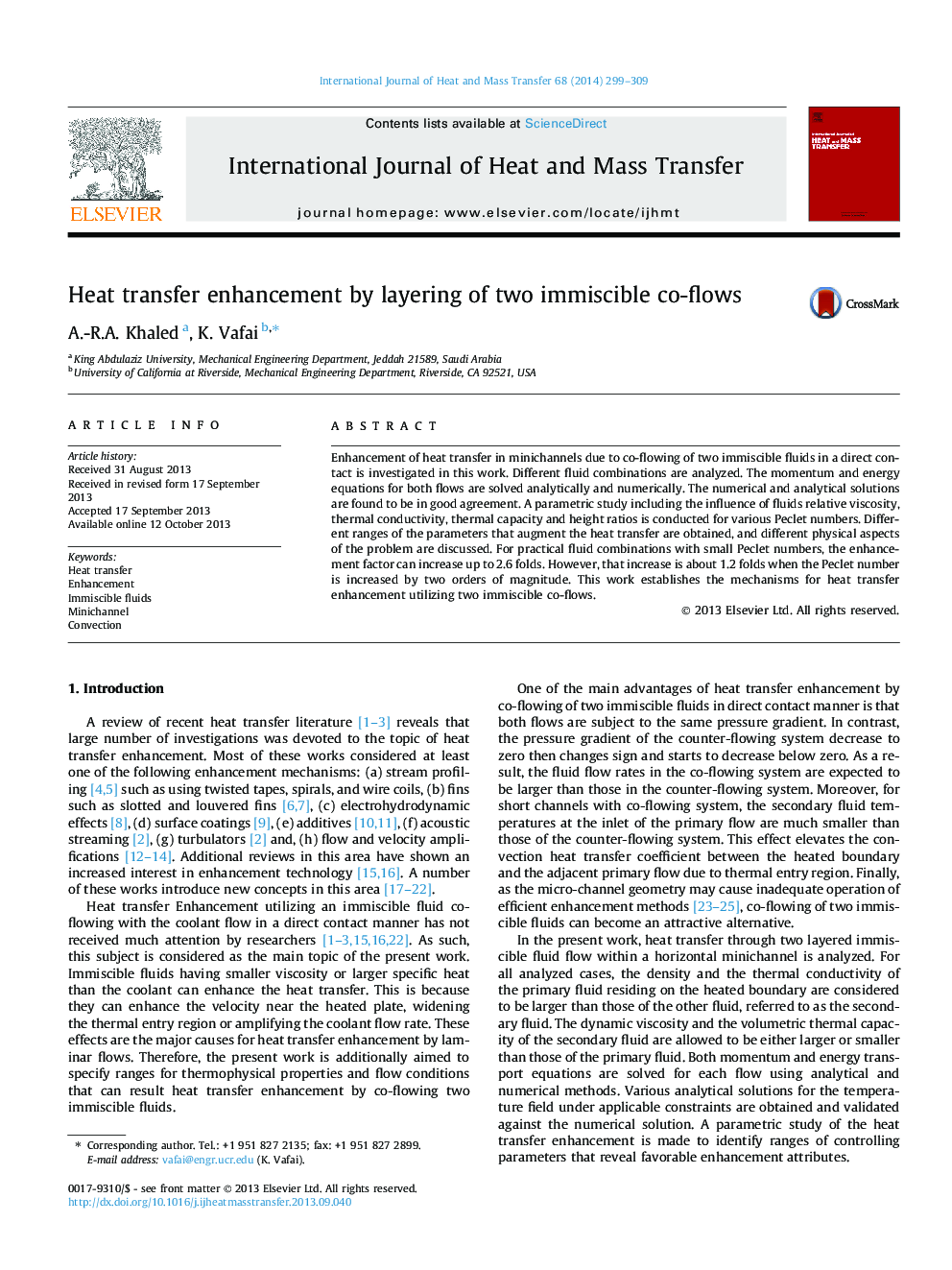 Heat transfer enhancement by layering of two immiscible co-flows