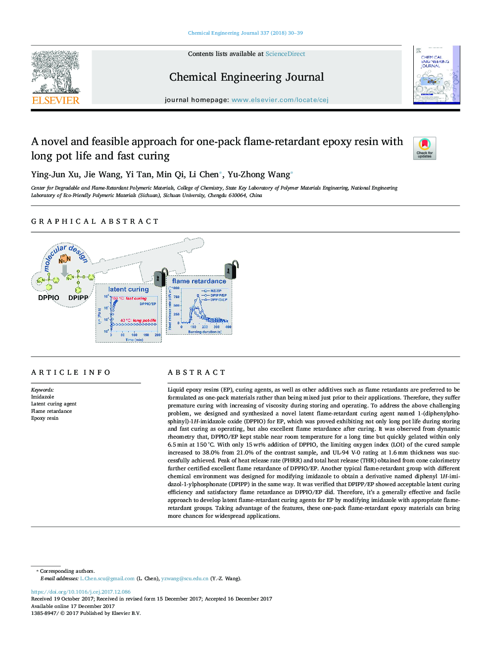 A novel and feasible approach for one-pack flame-retardant epoxy resin with long pot life and fast curing