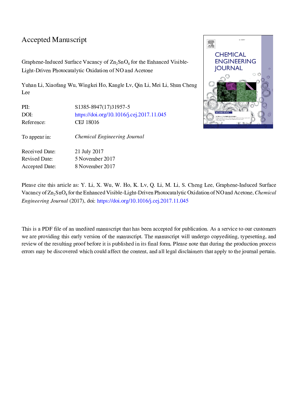 Graphene-induced formation of visible-light-responsive SnO2-Zn2SnO4 Z-scheme photocatalyst with surface vacancy for the enhanced photoreactivity towards NO and acetone oxidation