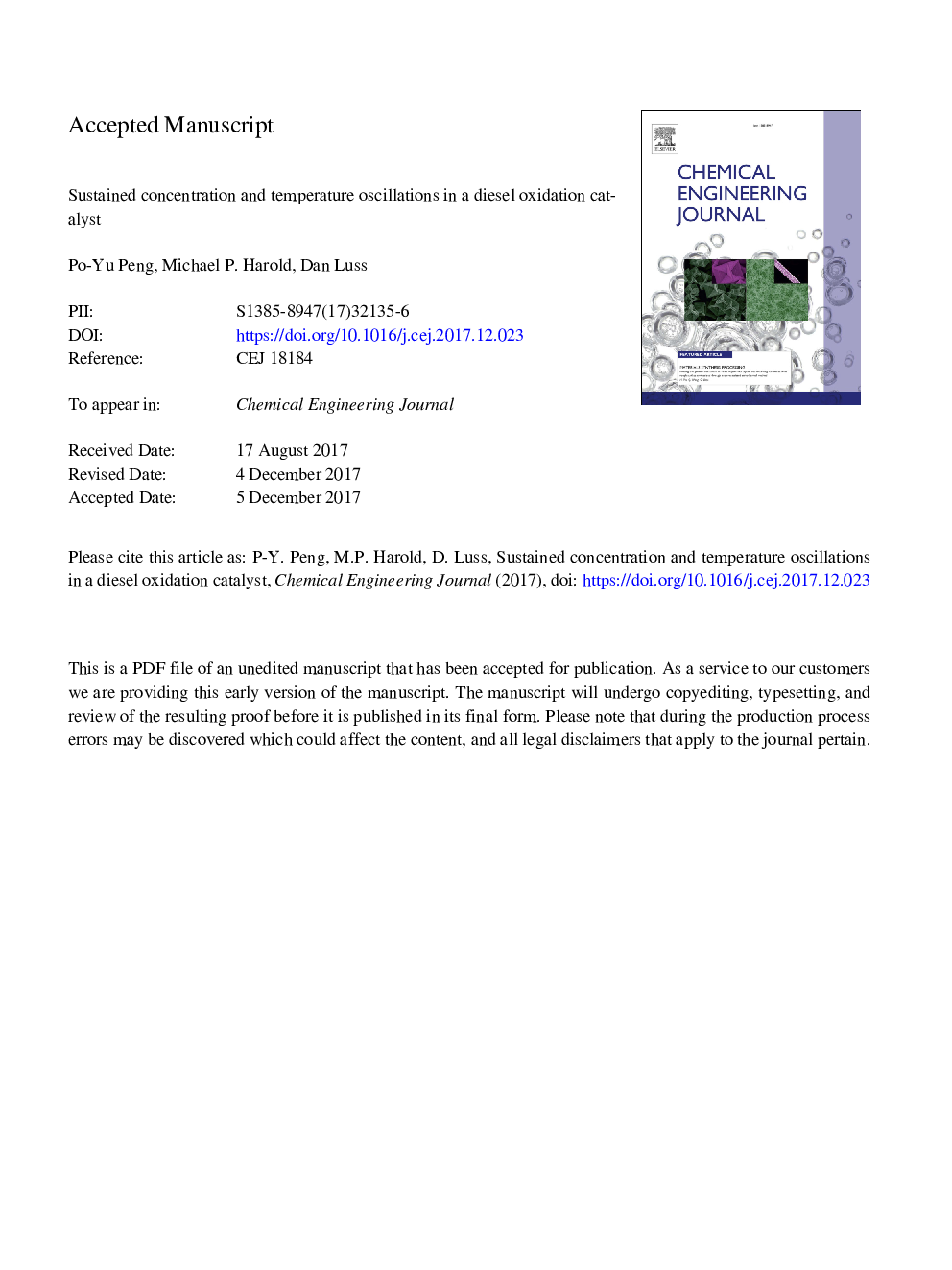 Sustained concentration and temperature oscillations in a diesel oxidation catalyst