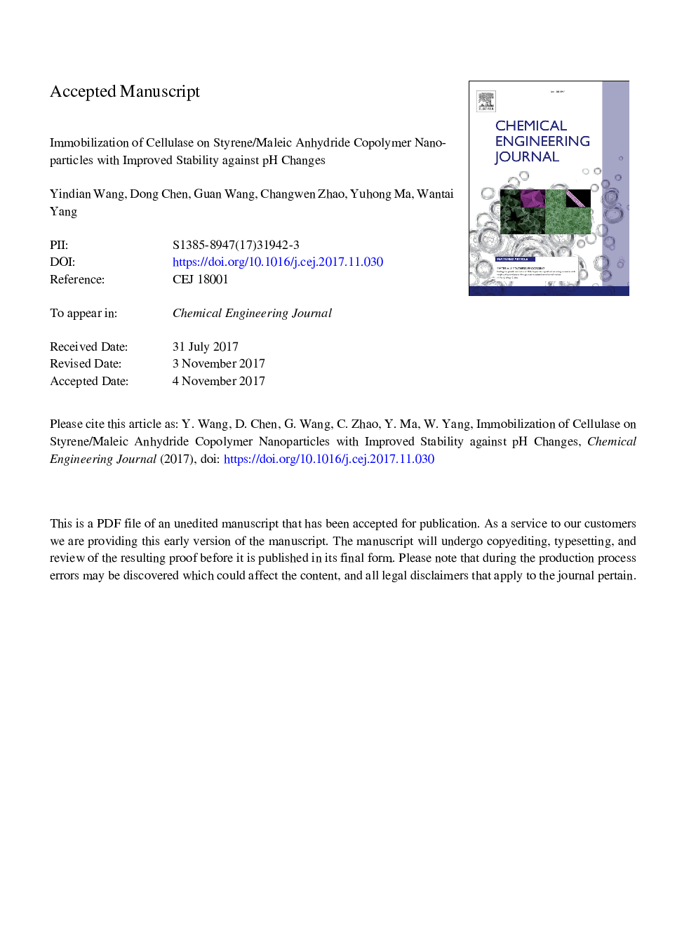 Immobilization of cellulase on styrene/maleic anhydride copolymer nanoparticles with improved stability against pH changes