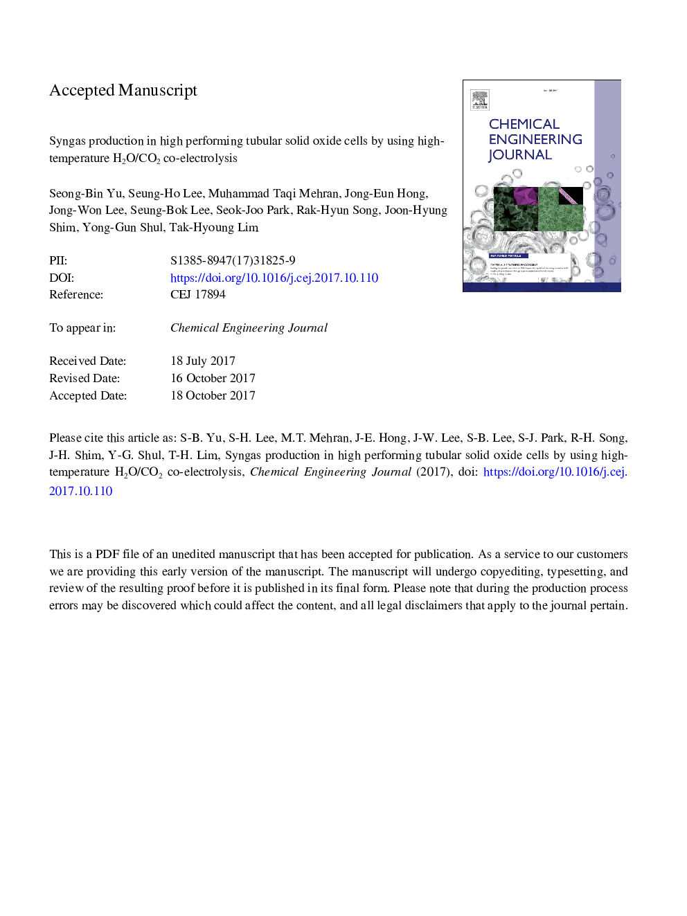 Syngas production in high performing tubular solid oxide cells by using high-temperature H2O/CO2 co-electrolysis