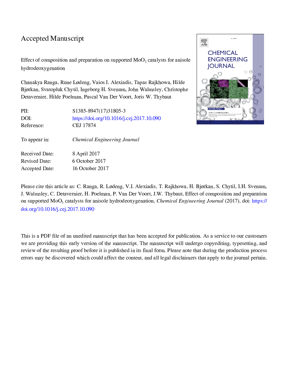 Effect of composition and preparation of supported MoO3 catalysts for anisole hydrodeoxygenation