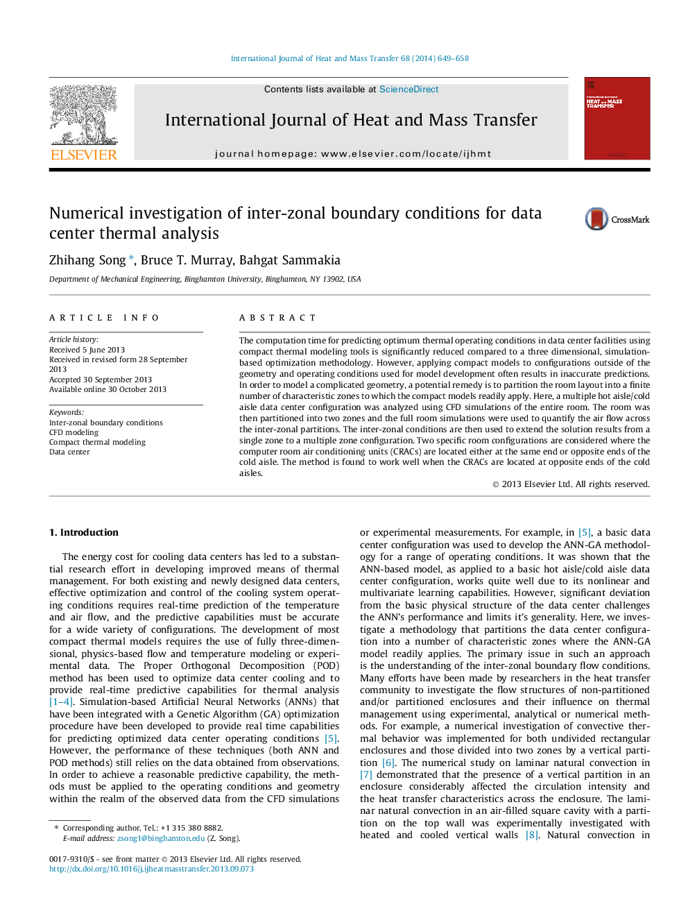 Numerical investigation of inter-zonal boundary conditions for data center thermal analysis