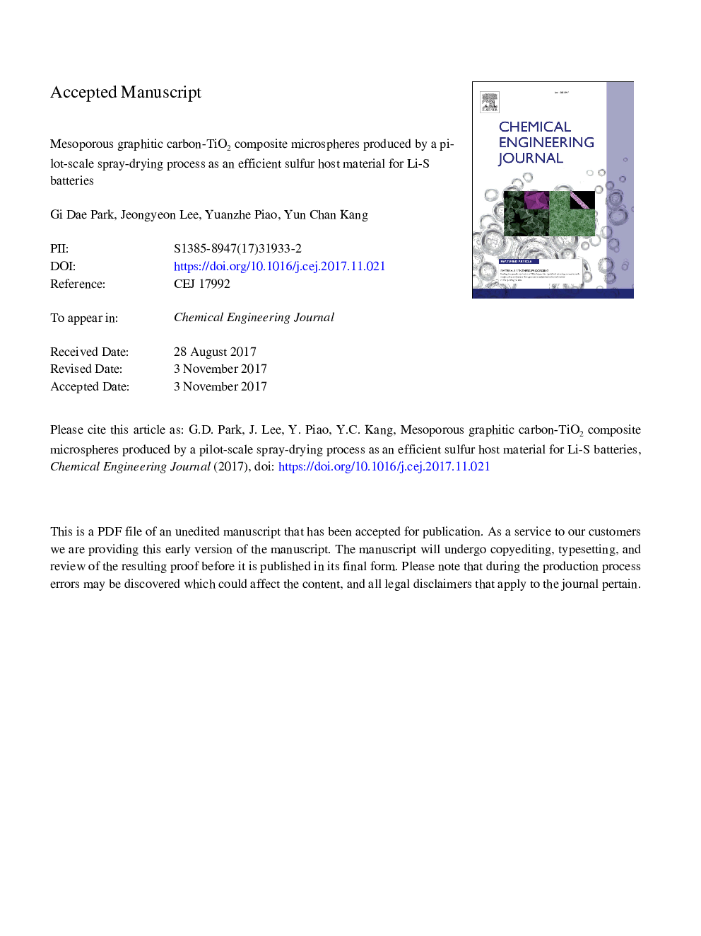 Mesoporous graphitic carbon-TiO2 composite microspheres produced by a pilot-scale spray-drying process as an efficient sulfur host material for Li-S batteries