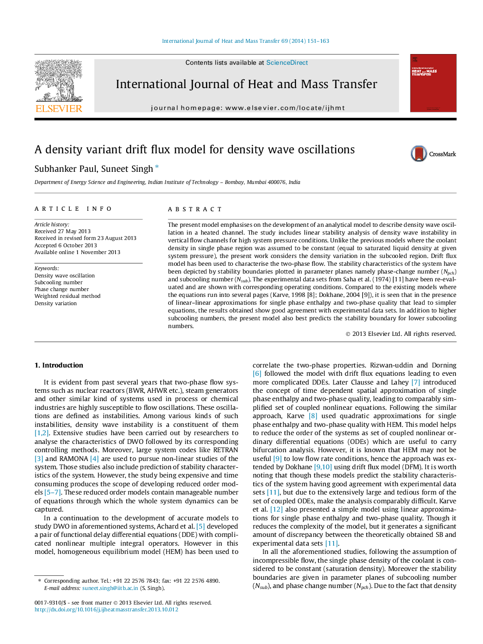 A density variant drift flux model for density wave oscillations