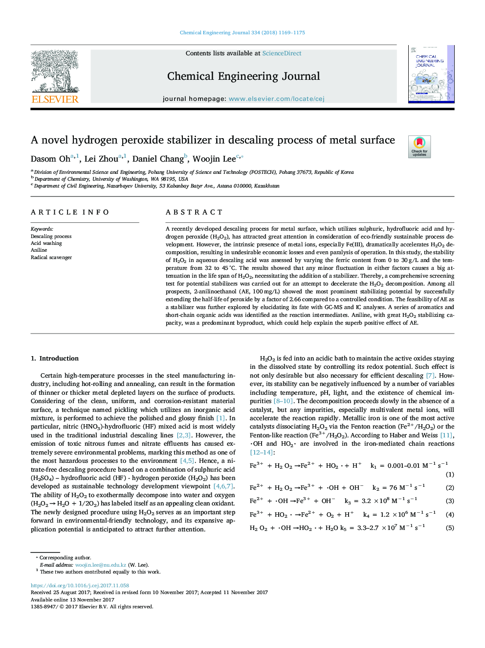 A novel hydrogen peroxide stabilizer in descaling process of metal surface