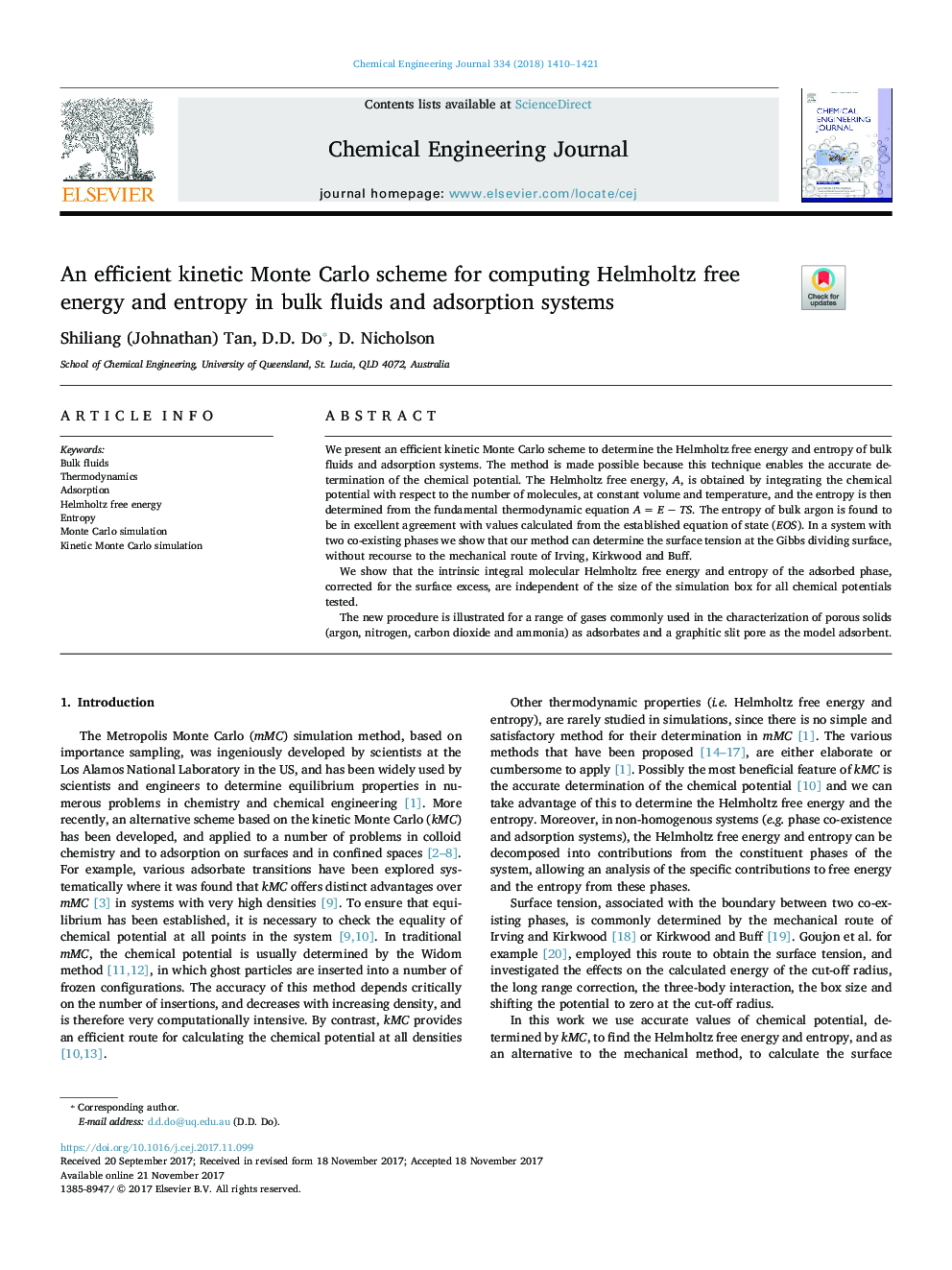 An efficient kinetic Monte Carlo scheme for computing Helmholtz free energy and entropy in bulk fluids and adsorption systems