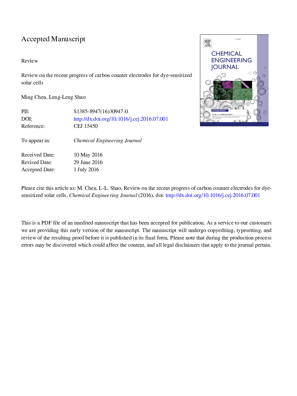 Review on the recent progress of carbon counter electrodes for dye-sensitized solar cells