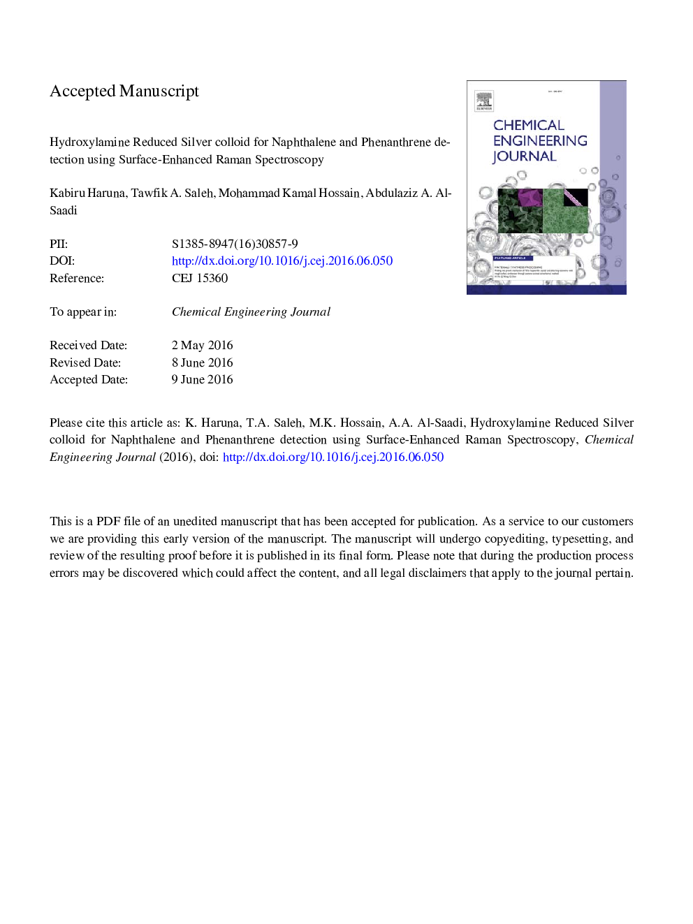 Hydroxylamine reduced silver colloid for naphthalene and phenanthrene detection using surface-enhanced Raman spectroscopy