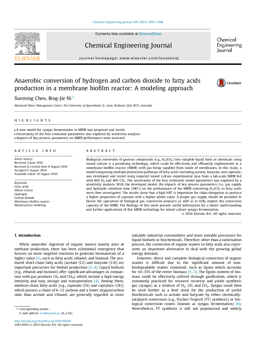 Anaerobic conversion of hydrogen and carbon dioxide to fatty acids production in a membrane biofilm reactor: A modeling approach