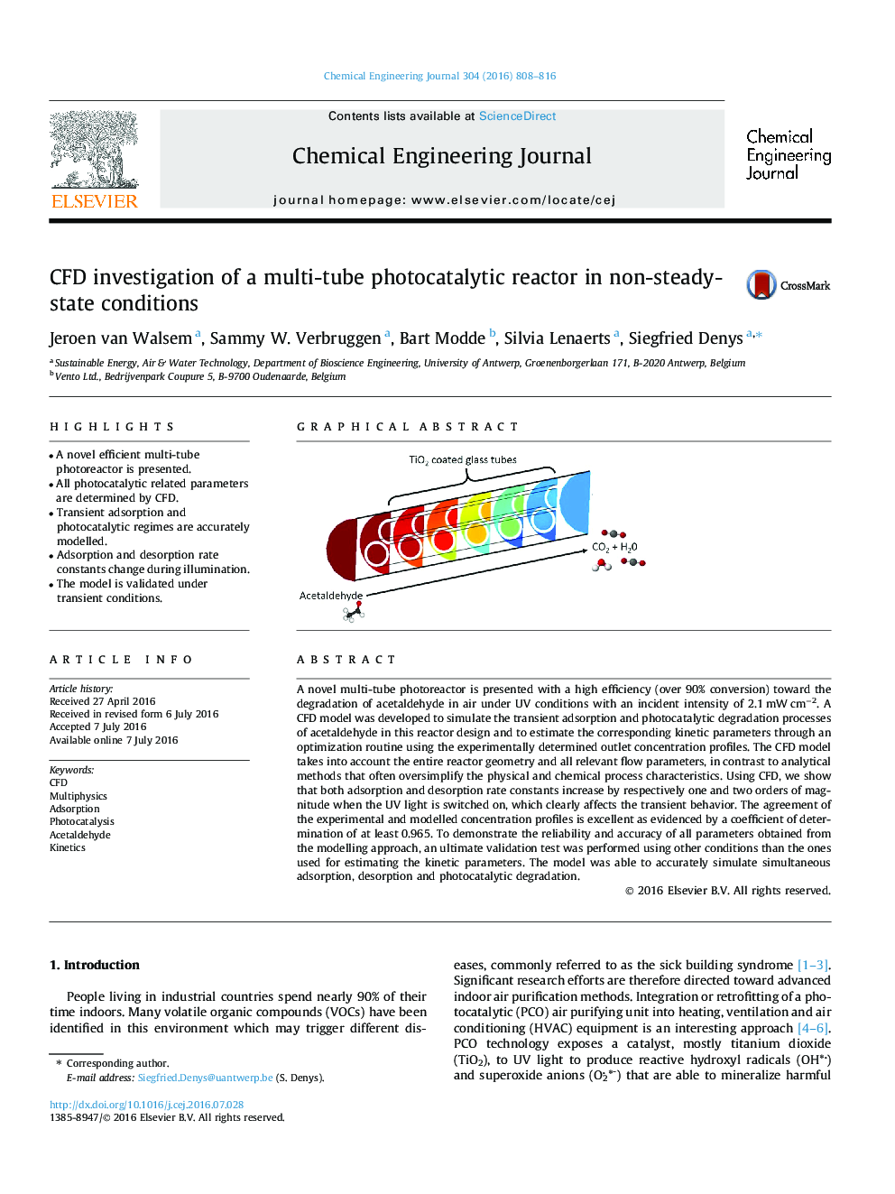 CFD investigation of a multi-tube photocatalytic reactor in non-steady-state conditions