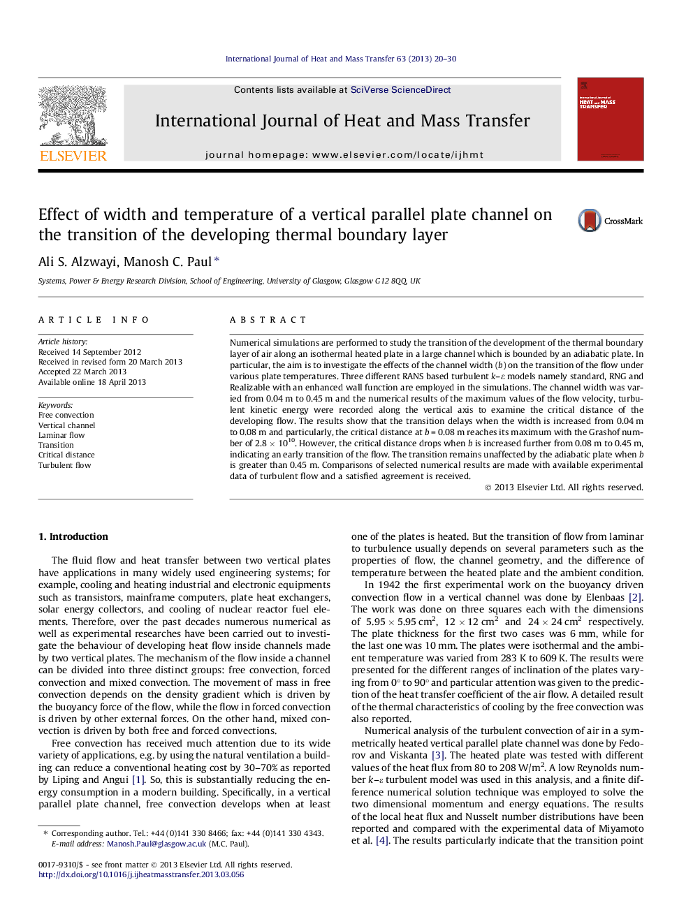 Effect of width and temperature of a vertical parallel plate channel on the transition of the developing thermal boundary layer