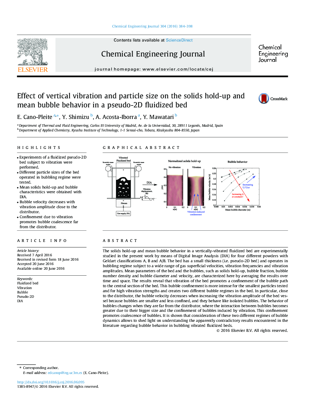 Effect of vertical vibration and particle size on the solids hold-up and mean bubble behavior in a pseudo-2D fluidized bed