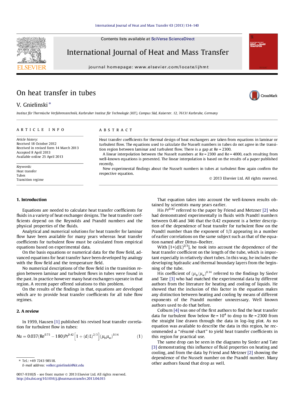 On heat transfer in tubes