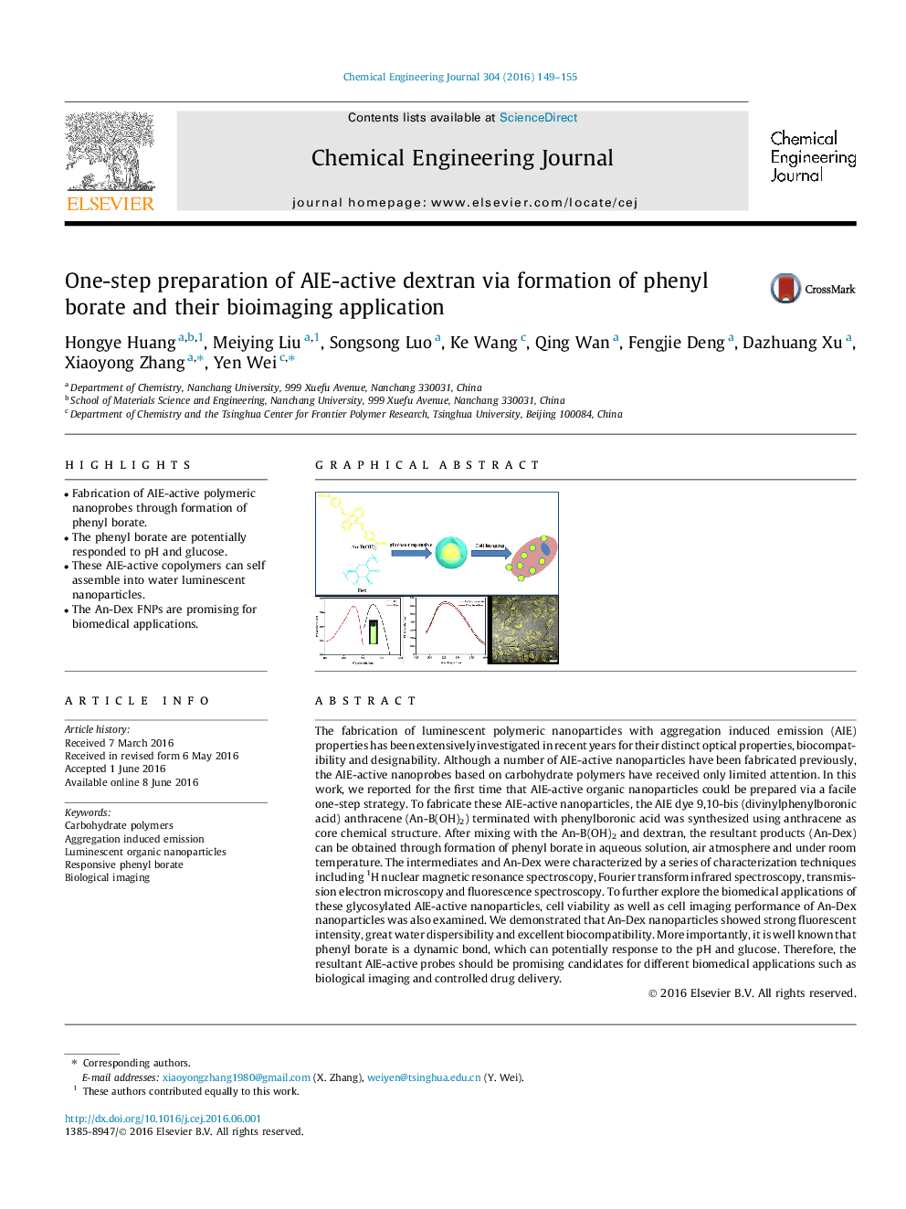 One-step preparation of AIE-active dextran via formation of phenyl borate and their bioimaging application