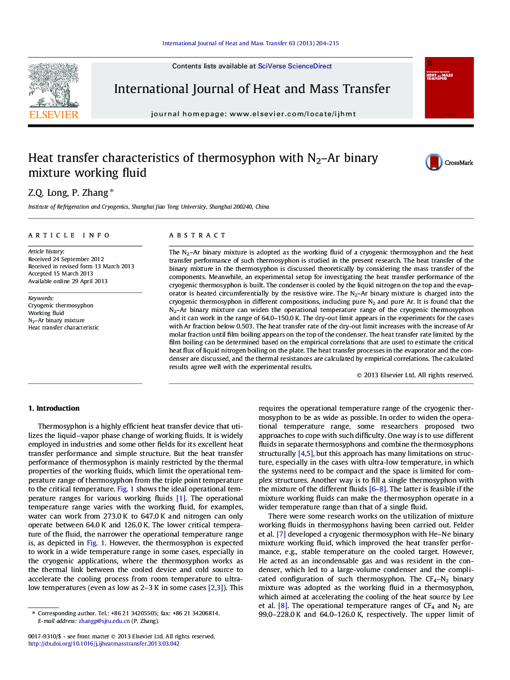 Heat transfer characteristics of thermosyphon with N2-Ar binary mixture working fluid