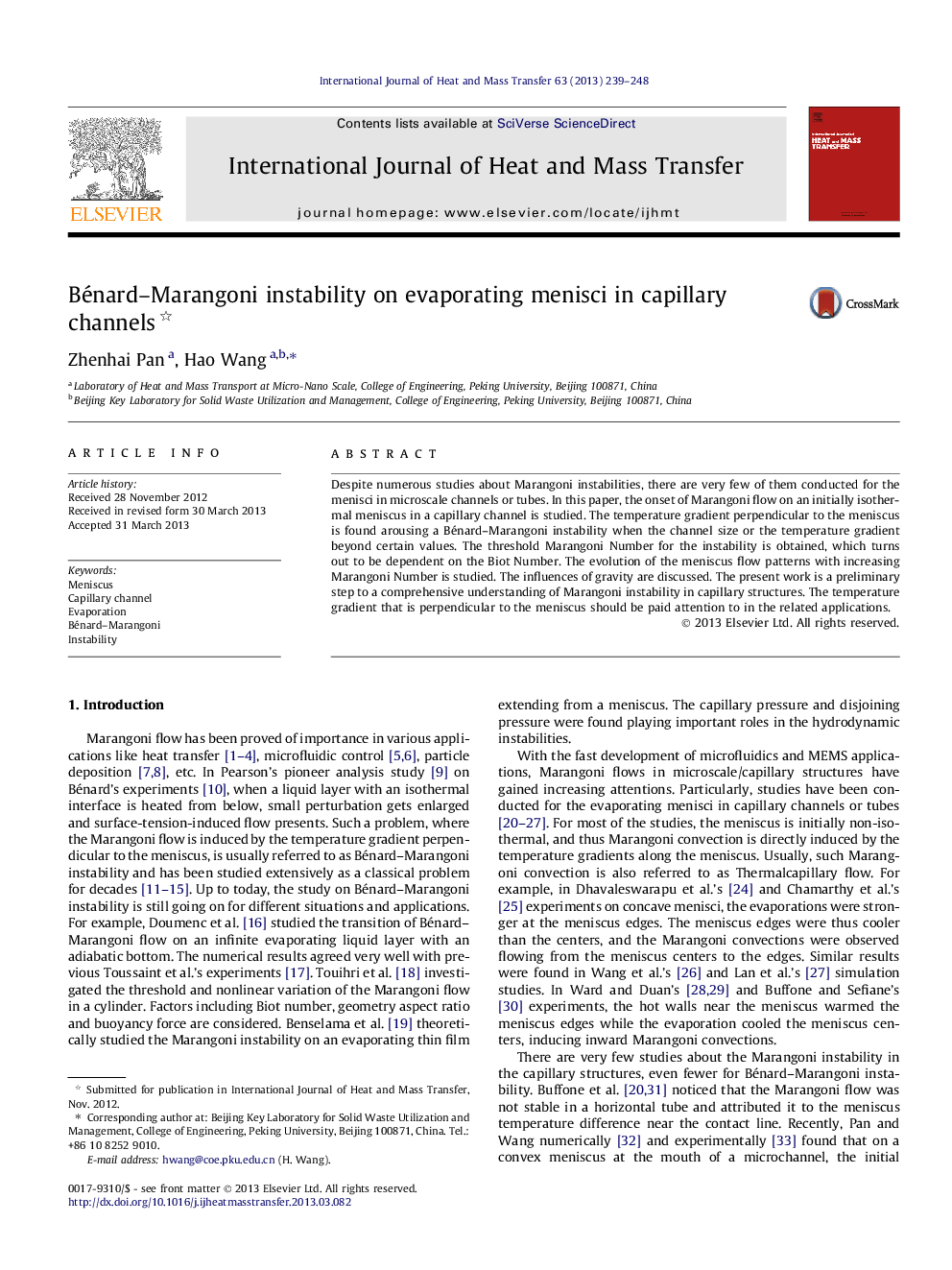 Bénard-Marangoni instability on evaporating menisci in capillary channels