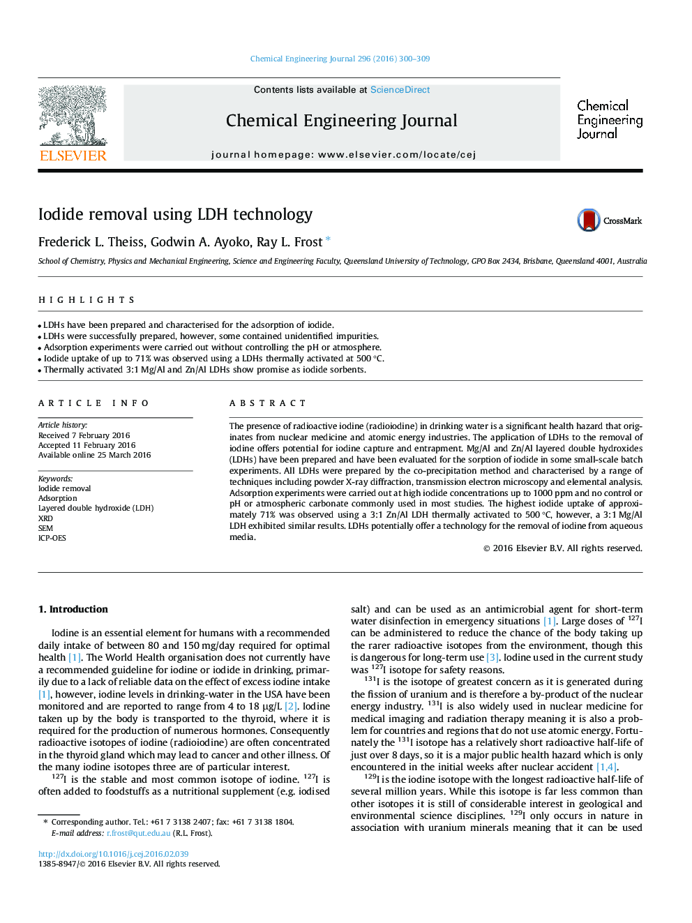 Iodide removal using LDH technology