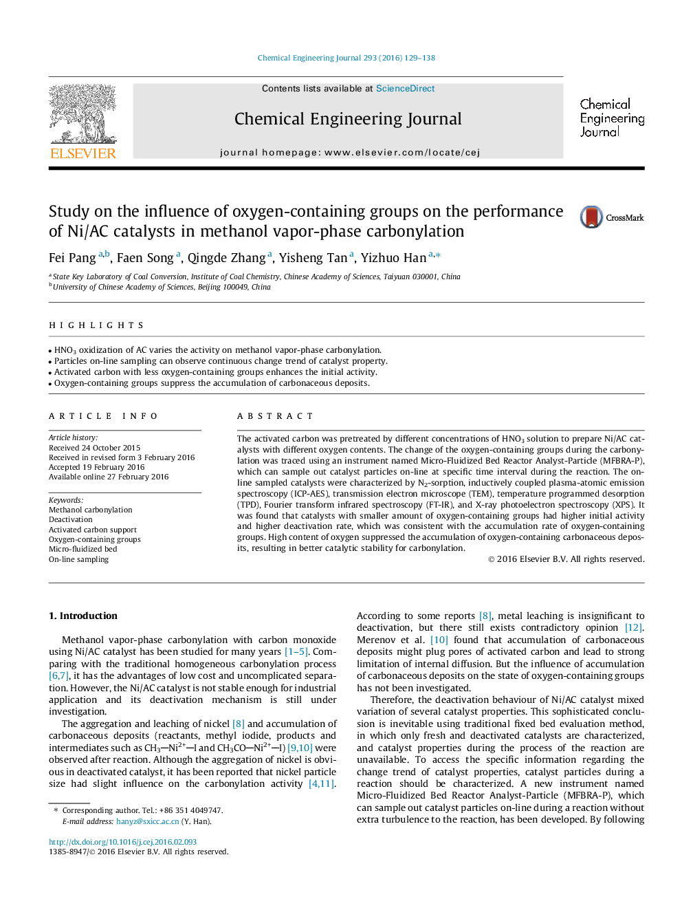 Study on the influence of oxygen-containing groups on the performance of Ni/AC catalysts in methanol vapor-phase carbonylation