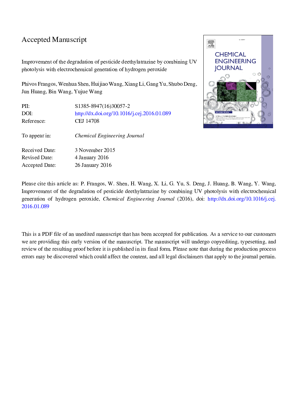 Improvement of the degradation of pesticide deethylatrazine by combining UV photolysis with electrochemical generation of hydrogen peroxide